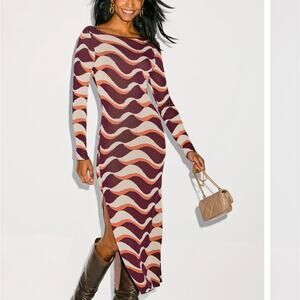 Misa Groovy Midi Sweater Dress SMALL Burgundy Work Bodycon Career Designer $400